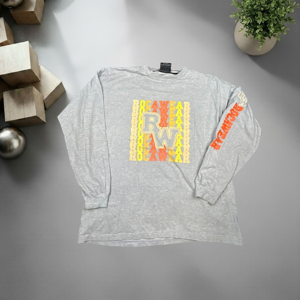 Vintage Rocawear Long Sleeve Shirt XXL Grey Y2K Baggy Streetwear Graphic Tee